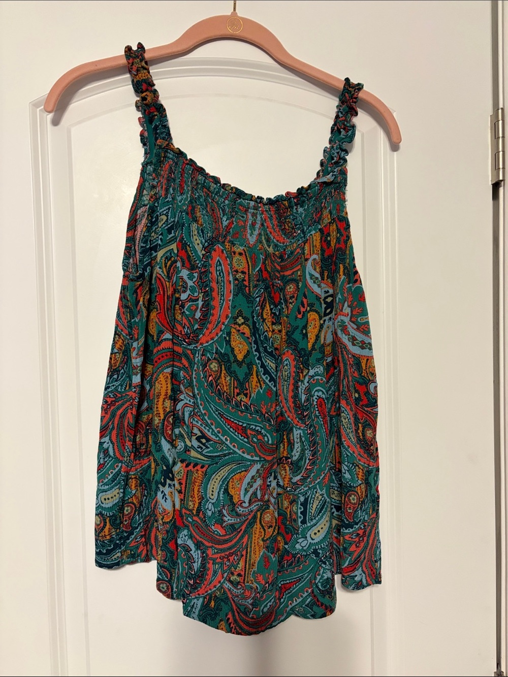 Maurices Teal Multicolor Paisley Smocked Strap Camisole